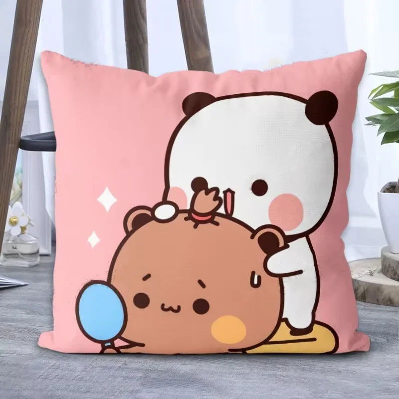 Panda Bubu And Dudu Printing Throw Pillow Cartoon Square Pillow Kawaii Anime Soft Waist Sofa Cushion Throw Bedroom Pillows - Slobuy