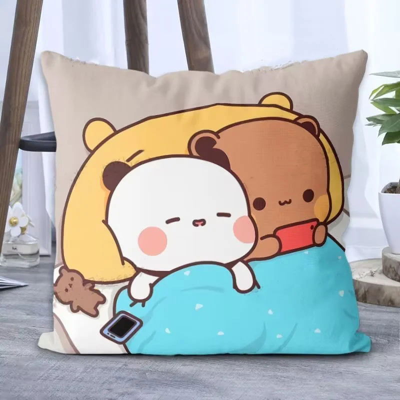 Panda Bubu And Dudu Printing Throw Pillow Cartoon Square Pillow Kawaii Anime Soft Waist Sofa Cushion Throw Bedroom Pillows - Slobuy