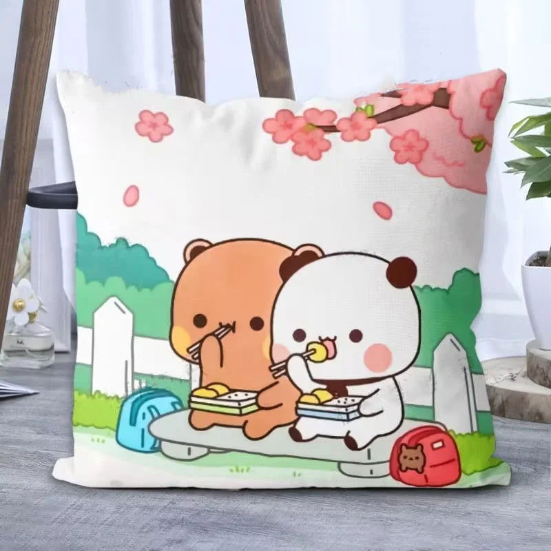 Panda Bubu And Dudu Printing Throw Pillow Cartoon Square Pillow Kawaii Anime Soft Waist Sofa Cushion Throw Bedroom Pillows - Slobuy