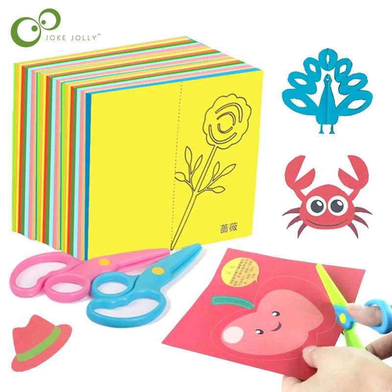 Paper-Cut Set Paper Cutting Scissor Skills Activity Cutting Book Kids Crafts Toys Kits Preschool with Child-Safe Scissors - Slobuy
