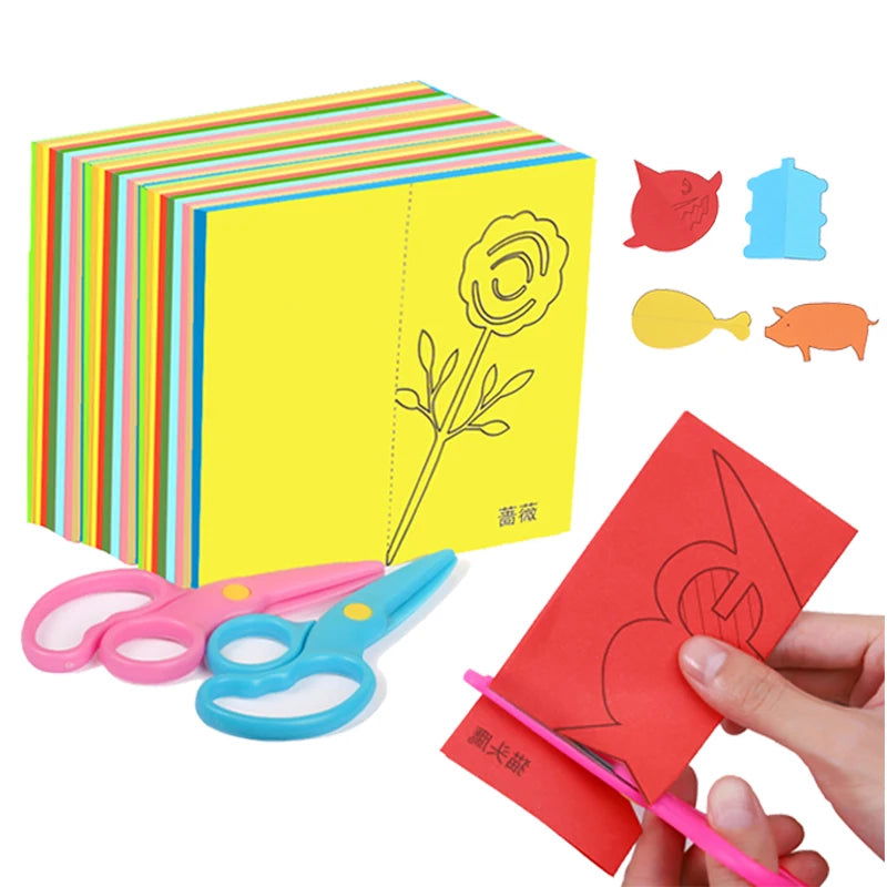 Paper-Cut Set Paper Cutting Scissor Skills Activity Cutting Book Kids Crafts Toys Kits Preschool with Child-Safe Scissors - Slobuy