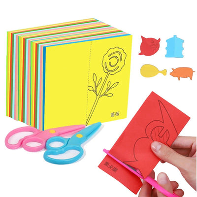 Paper-Cut Set Paper Cutting Scissor Skills Activity Cutting Book Kids Crafts Toys Kits Preschool with Child-Safe Scissors - Slobuy