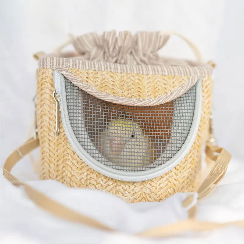 Parrot Cage Go Out with Straw Woven Peony Bird Small Pet Backpack Portable Breathable Outer Cage Bird Supplies Bird Cages - Slobuy
