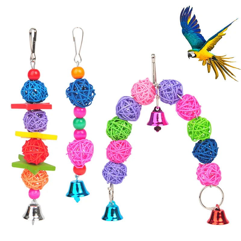 Parrot Chew Strands Wooden Toys Bird Parakeet Bite Molar Toys Rattan Ball parrot training  Bird Cage Accessories - Slobuy