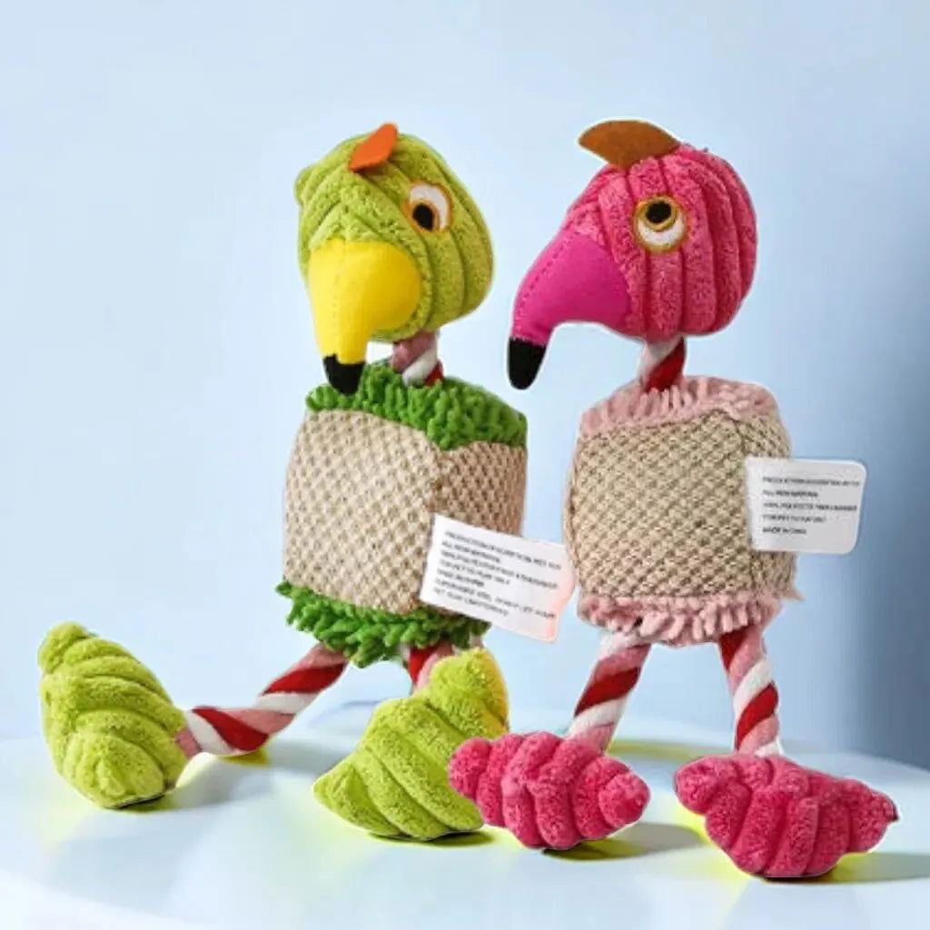 Parrot Shape Plush Dog Toys Lovely Bright Color Flamingo Bite Resistant Teeth Grinding and Sound Producing Pet Chew Squeaky Toy - Slobuy