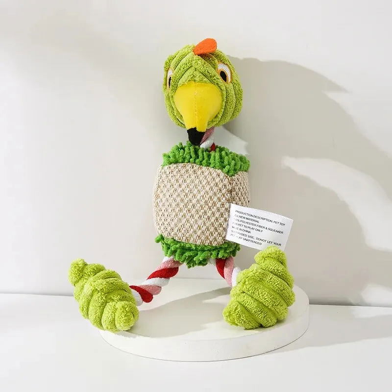 Parrot Shape Plush Dog Toys Lovely Bright Color Flamingo Bite Resistant Teeth Grinding and Sound Producing Pet Chew Squeaky Toy - Slobuy