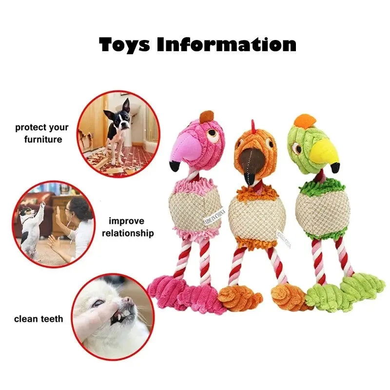 Parrot Shape Plush Dog Toys Lovely Bright Color Flamingo Bite Resistant Teeth Grinding and Sound Producing Pet Chew Squeaky Toy - Slobuy