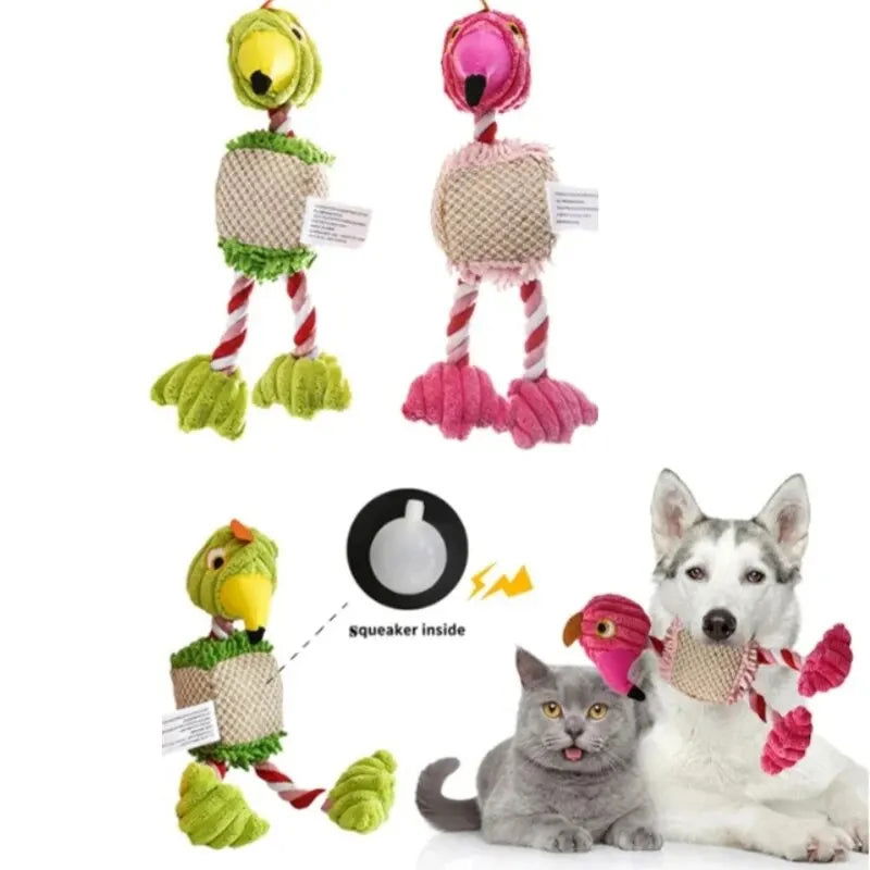 Parrot Shape Plush Dog Toys Lovely Bright Color Flamingo Bite Resistant Teeth Grinding and Sound Producing Pet Chew Squeaky Toy - Slobuy