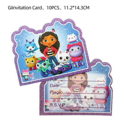 Party Supply Gabby Doll House Greeting Card Single-Page Invitation Card For Kid Cute Cat Birthday Party Wedding Supply 10pcs - Slobuy