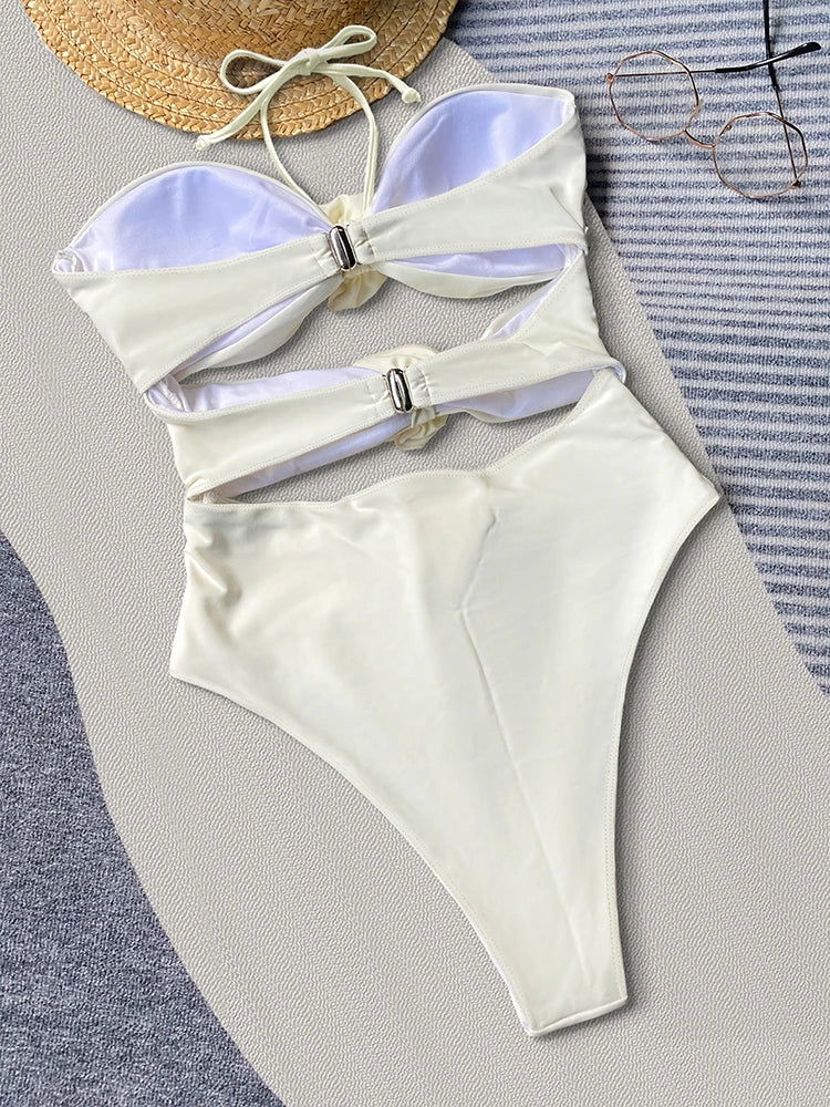 Peachtan High Waist Bathing Suit Ladies Bride One Piece Swimsuit Women 2023 Halter Swimwear Bikini Push Up High Leg Beach Wear - Slobuy