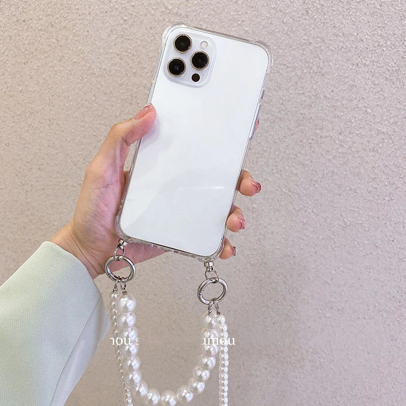 Pearl Bracelets Chain Crossbody Necklace Lanyard Phone Case For iphone 14 15 13 11 12 Pro Max MiNi XR X XS 7 8 plus SE 20 Cover - Slobuy