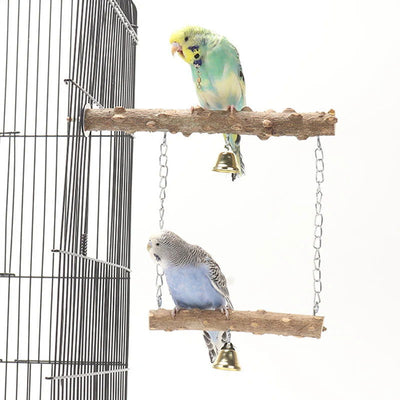 Pepper Wood Parrot Stand Pole Double Layer Toy for Bird Tiger Skin Claw Grinding Beak Grinding Stand Pole Bird Cage Accessories - Slobuy