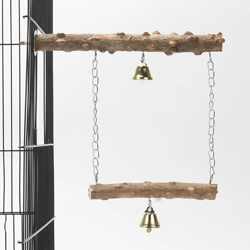Pepper Wood Parrot Stand Pole Double Layer Toy for Bird Tiger Skin Claw Grinding Beak Grinding Stand Pole Bird Cage Accessories - Slobuy