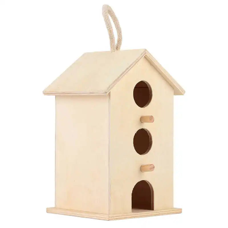 Pet Bird House Wooden Bird Hanging Bird House Warm Breeding Box Natural Wooden Bird Cage Birdhouse Wooden Box Resting Place - Slobuy