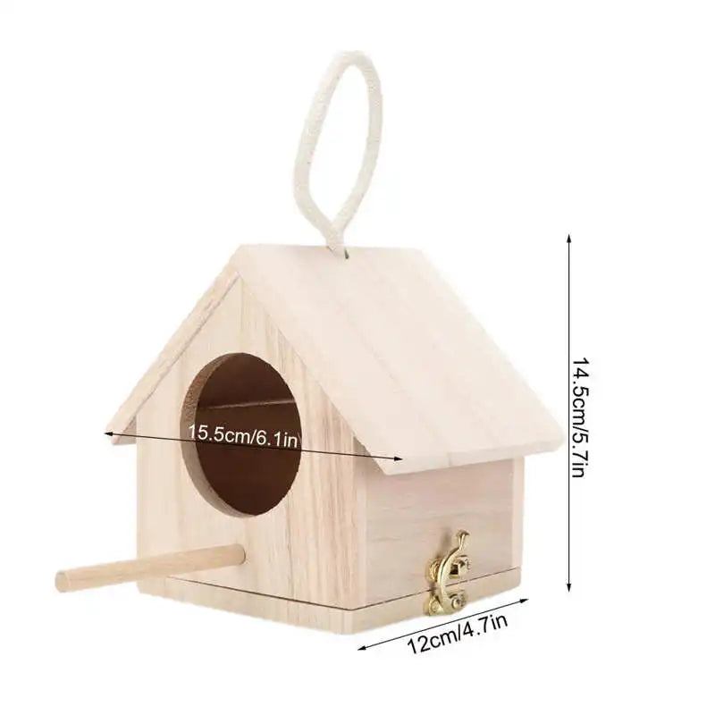 Pet Bird House Wooden Bird Hanging Bird House Warm Breeding Box Natural Wooden Bird Cage Birdhouse Wooden Box Resting Place - Slobuy