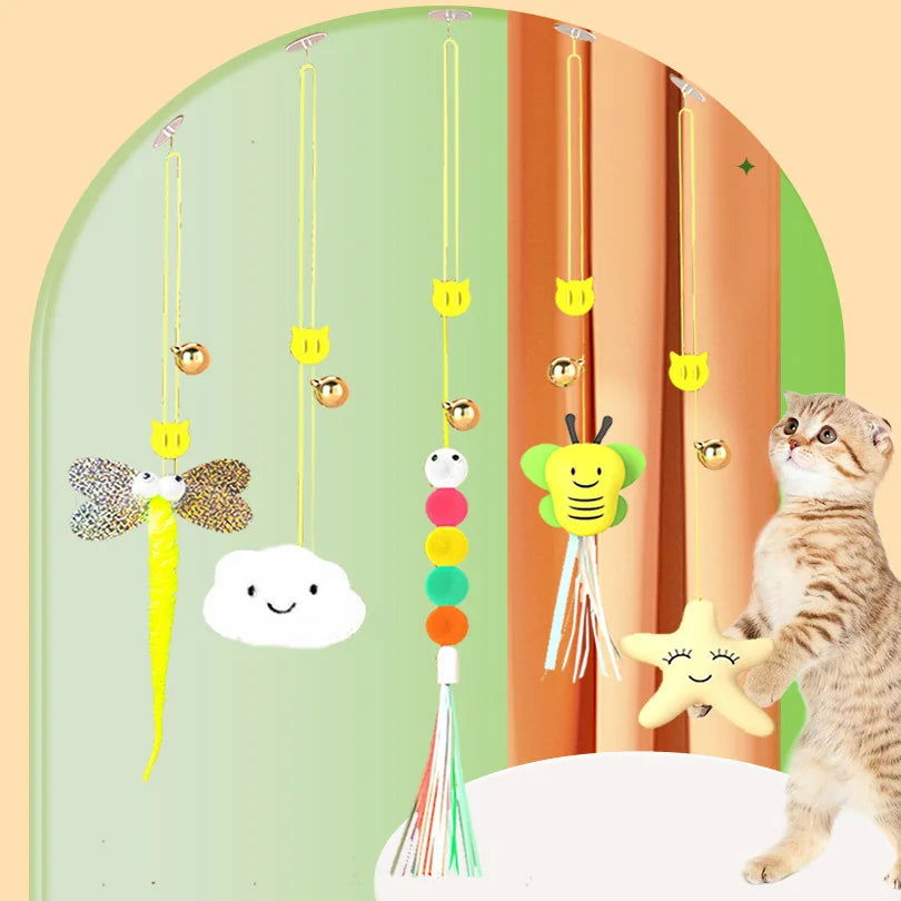 Pet Cat Toys Funny Stick Kitten Self -hi Elastic Rope Dragonfly Shape Feather Bell Teasing Stick Hanging Swing Thousands - Slobuy