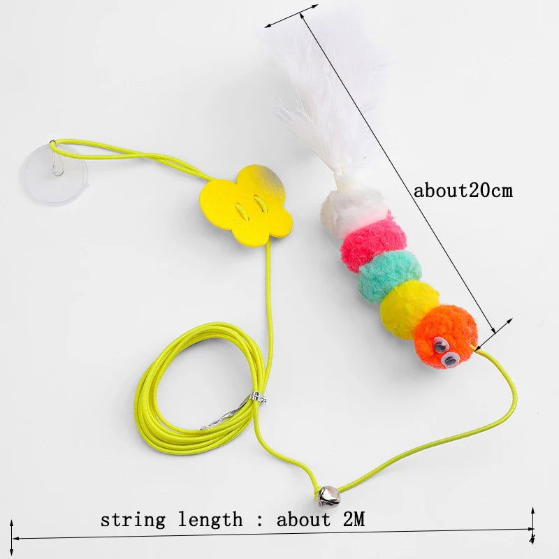 Pet Cat Toys Funny Stick Kitten Self -hi Elastic Rope Dragonfly Shape Feather Bell Teasing Stick Hanging Swing Thousands - Slobuy