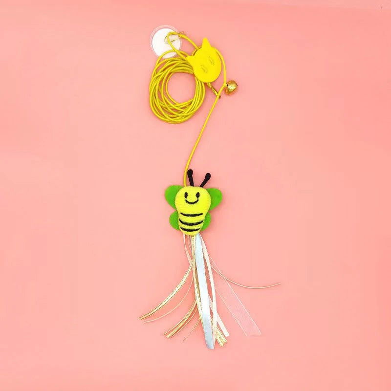 Pet Cat Toys Funny Stick Kitten Self -hi Elastic Rope Dragonfly Shape Feather Bell Teasing Stick Hanging Swing Thousands - Slobuy