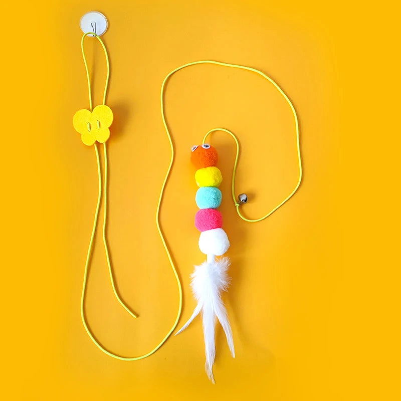 Pet Cat Toys Funny Stick Kitten Self -hi Elastic Rope Dragonfly Shape Feather Bell Teasing Stick Hanging Swing Thousands - Slobuy