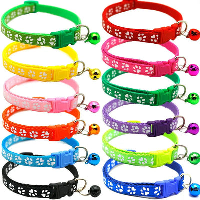 Pet Collar With Bell Cartoon Footprint Colorful Dog Puppy Cat Accessories Kitten Collar Adjustable Safety Bell Ring Necklace Pet - Slobuy