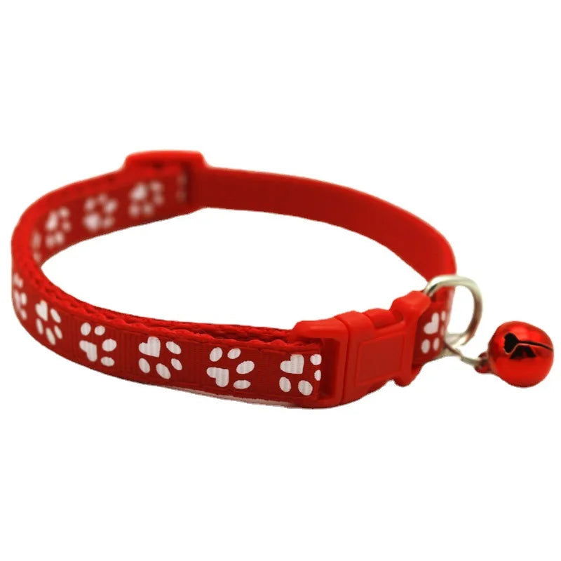 Pet Collar With Bell Cartoon Footprint Colorful Dog Puppy Cat Accessories Kitten Collar Adjustable Safety Bell Ring Necklace Pet - Slobuy