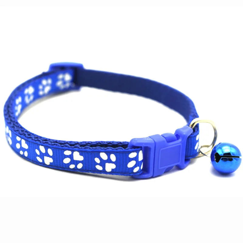 Pet Collar With Bell Cartoon Footprint Colorful Dog Puppy Cat Accessories Kitten Collar Adjustable Safety Bell Ring Necklace Pet - Slobuy