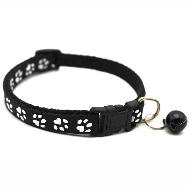 Pet Collar With Bell Cartoon Footprint Colorful Dog Puppy Cat Accessories Kitten Collar Adjustable Safety Bell Ring Necklace Pet - Slobuy