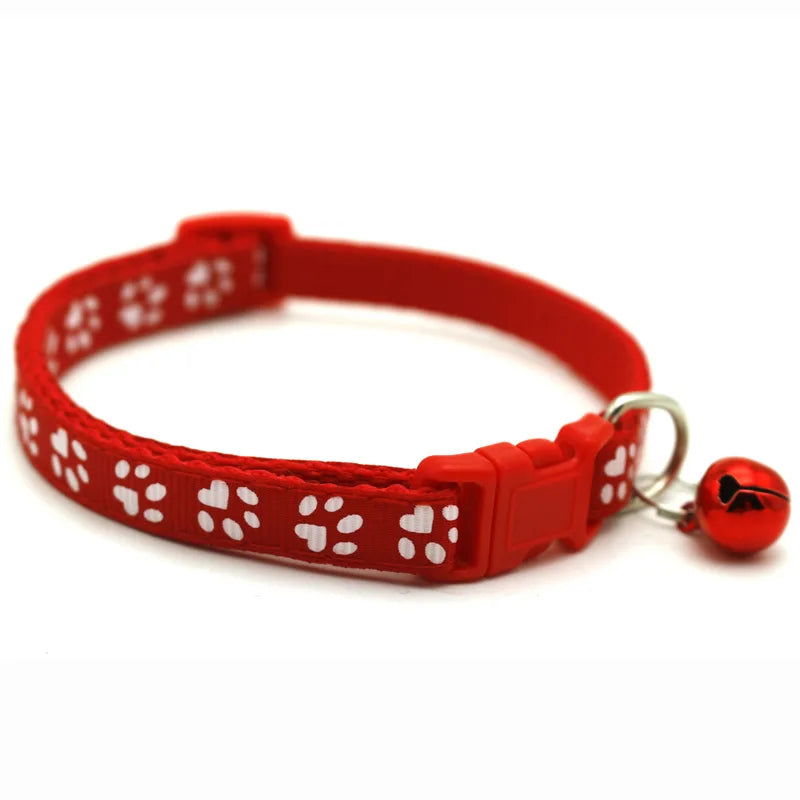 Pet Collar With Bell Cartoon Footprint Colorful Dog Puppy Cat Accessories Kitten Collar Adjustable Safety Bell Ring Necklace Pet - Slobuy