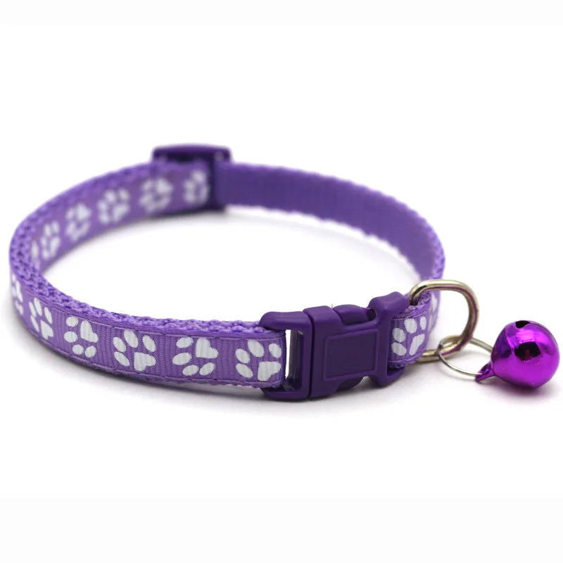 Pet Collar With Bell Cartoon Footprint Colorful Dog Puppy Cat Accessories Kitten Collar Adjustable Safety Bell Ring Necklace Pet - Slobuy
