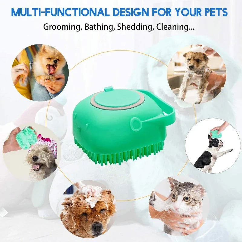 Pet Dog Shampoo Brush 2.7oz 80ml Cat Massage Comb Grooming Scrubber  for Bathing Short Hair Soft Silicone Rubber - Slobuy