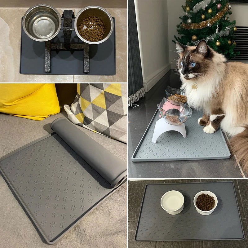 Pet Placemat Dog Food bowl Mat Cat Feed Mat Cat Dog Drinking Feeding Placemat Silicone Waterproof Pet Bowl Pad Feeder Mats - Slobuy
