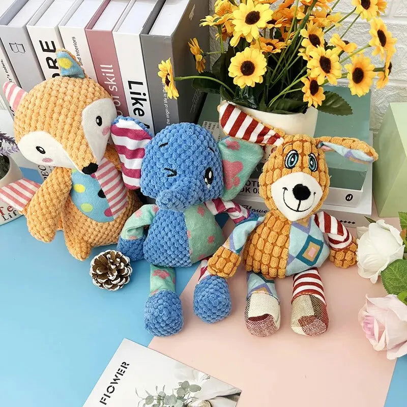 Pet Plush Toy Cat Dog Interactive Teething Toys Cute Animal Style Bite Resistant Squeaky Teeth Cleaning Chew Toy Pet Supplies - Slobuy
