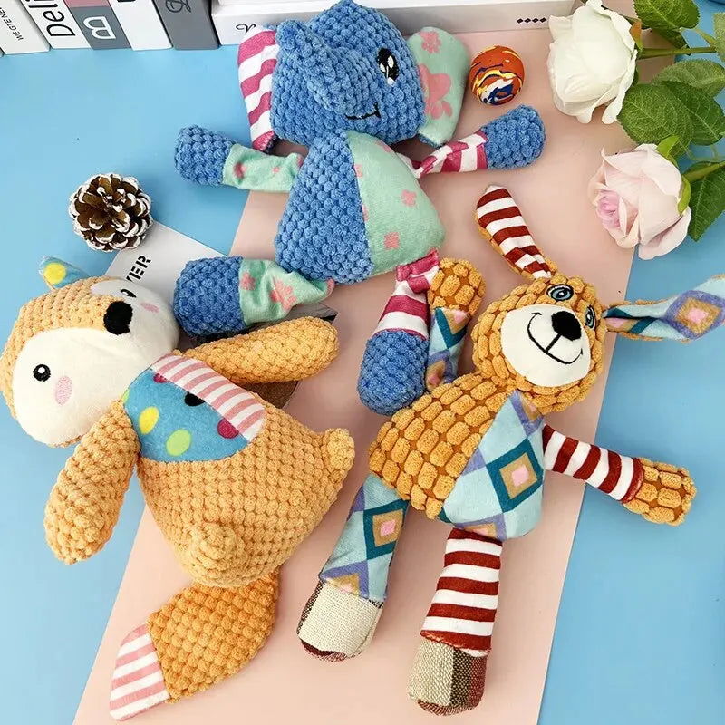 Pet Plush Toy Cat Dog Interactive Teething Toys Cute Animal Style Bite Resistant Squeaky Teeth Cleaning Chew Toy Pet Supplies - Slobuy
