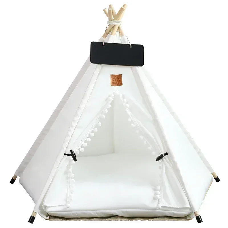 Pet Teepee Tent for Cats and Dogs Portable Removable Washable Dog House Indoor Puppies House with Cushion and Blackboard Cat Bed - Slobuy