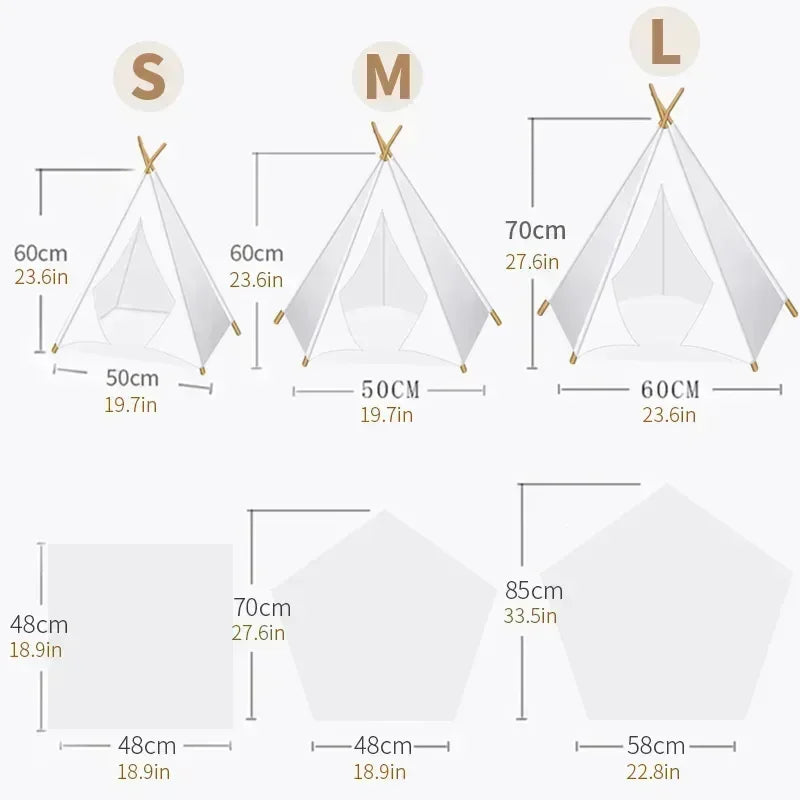 Pet Teepee Tent for Cats and Dogs Portable Removable Washable Dog House Indoor Puppies House with Cushion and Blackboard Cat Bed - Slobuy