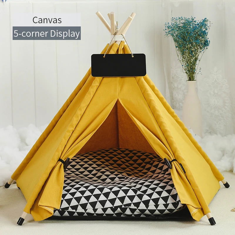 Pet Teepee Tent for Cats and Dogs Portable Removable Washable Dog House Indoor Puppies House with Cushion and Blackboard Cat Bed - Slobuy