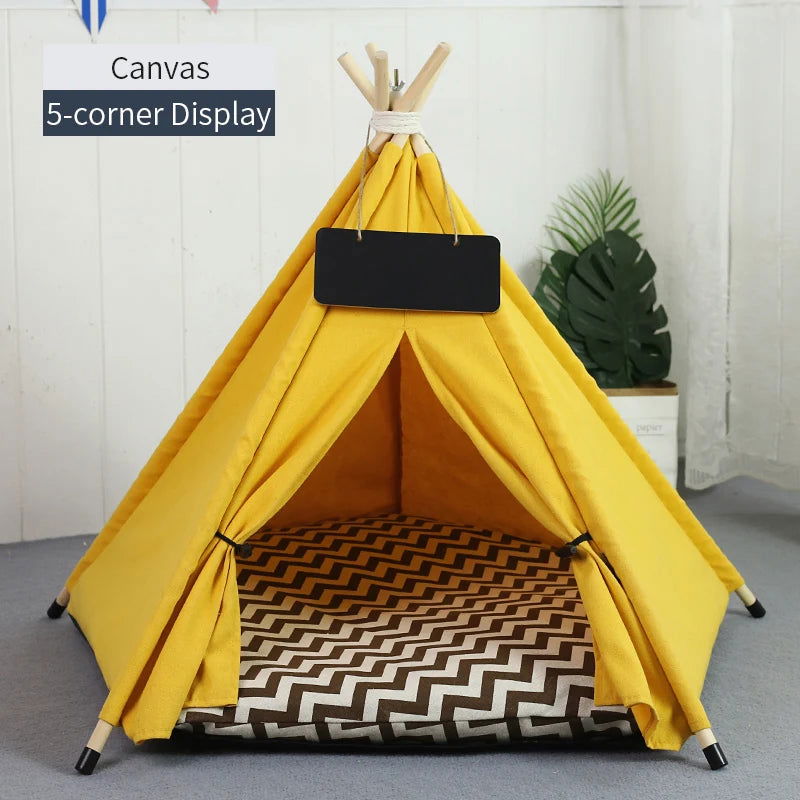 Pet Teepee Tent for Cats and Dogs Portable Removable Washable Dog House Indoor Puppies House with Cushion and Blackboard Cat Bed - Slobuy