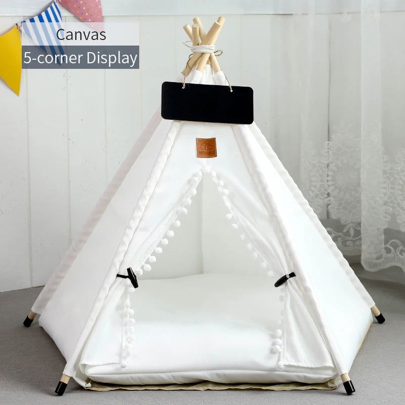 Pet Teepee Tent for Cats and Dogs Portable Removable Washable Dog House Indoor Puppies House with Cushion and Blackboard Cat Bed - Slobuy