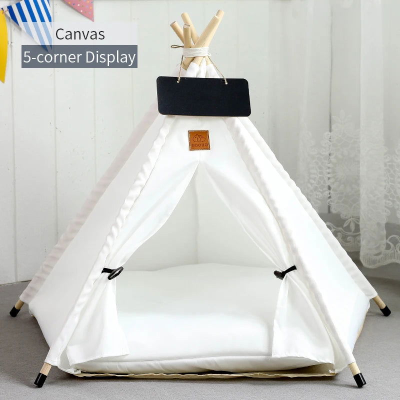 Pet Teepee Tent for Cats and Dogs Portable Removable Washable Dog House Indoor Puppies House with Cushion and Blackboard Cat Bed - Slobuy