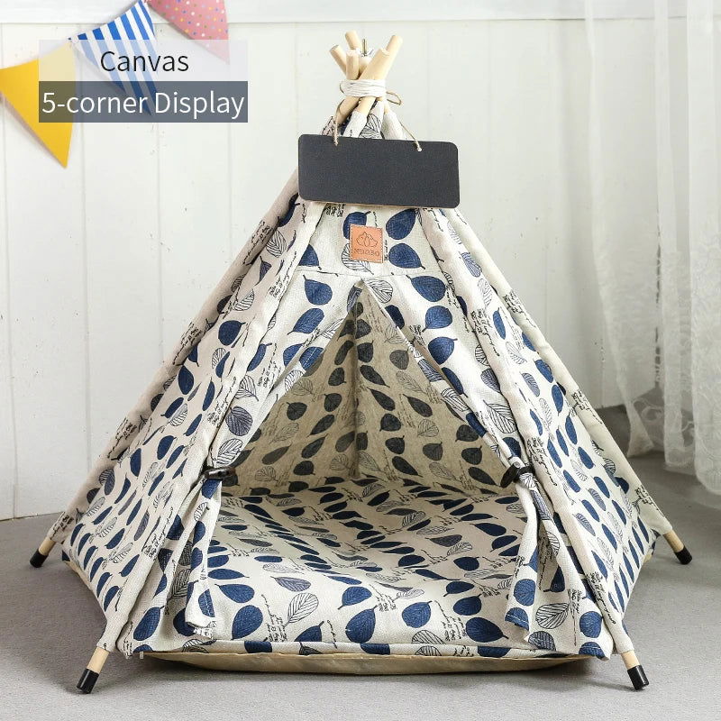 Pet Teepee Tent for Cats and Dogs Portable Removable Washable Dog House Indoor Puppies House with Cushion and Blackboard Cat Bed - Slobuy