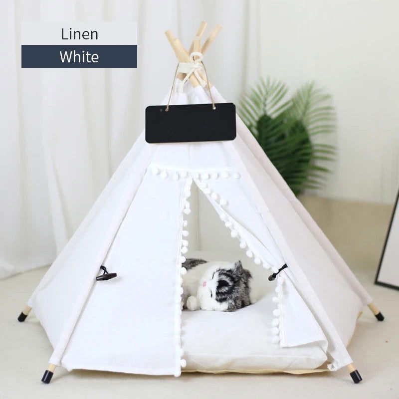 Pet Teepee Tent for Cats and Dogs Portable Removable Washable Dog House Indoor Puppies House with Cushion and Blackboard Cat Bed - Slobuy