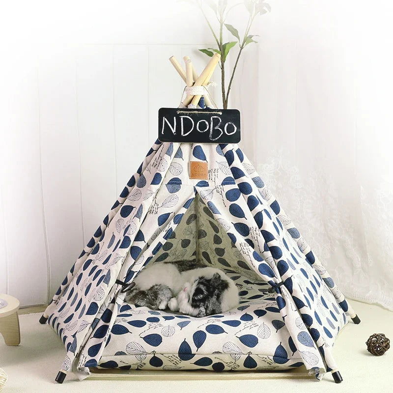 Pet Tent House Dog Bed Portable Removable Washable Teepee Puppy Cat Indoor Outdoor Kennels Cave with Cushion and Blackboard - Slobuy