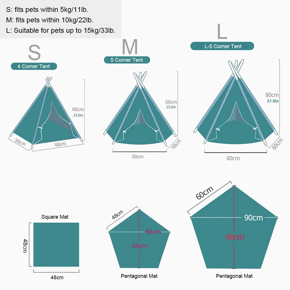 Pet Tent House Dog Bed Portable Removable Washable Teepee Puppy Cat Indoor Outdoor Kennels Cave with Cushion and Blackboard - Slobuy