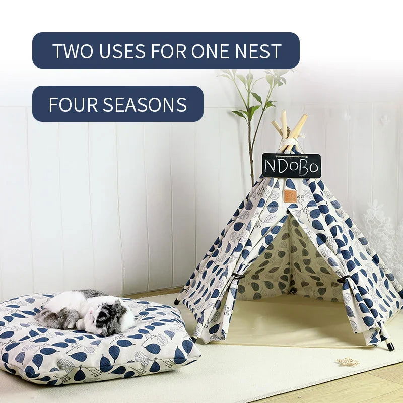 Pet Tent House Dog Bed Portable Removable Washable Teepee Puppy Cat Indoor Outdoor Kennels Cave with Cushion and Blackboard - Slobuy
