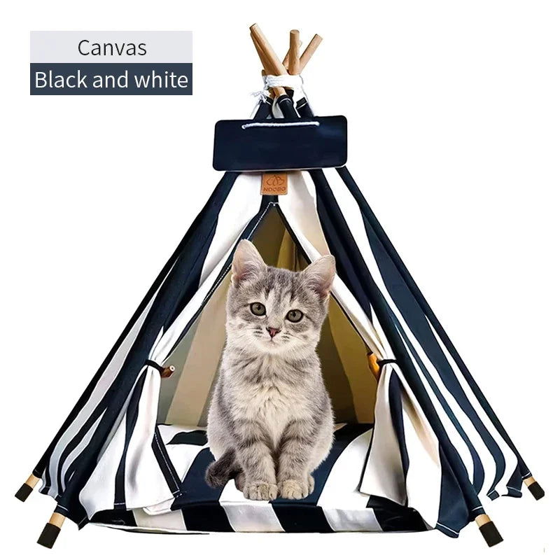 Pet Tent House Dog Bed Portable Removable Washable Teepee Puppy Cat Indoor Outdoor Kennels Cave with Cushion and Blackboard - Slobuy