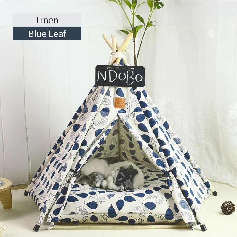 Pet Tent House Dog Bed Portable Removable Washable Teepee Puppy Cat Indoor Outdoor Kennels Cave with Cushion and Blackboard - Slobuy