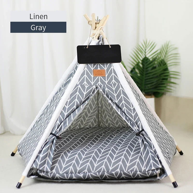 Pet Tent House Dog Bed Portable Removable Washable Teepee Puppy Cat Indoor Outdoor Kennels Cave with Cushion and Blackboard - Slobuy