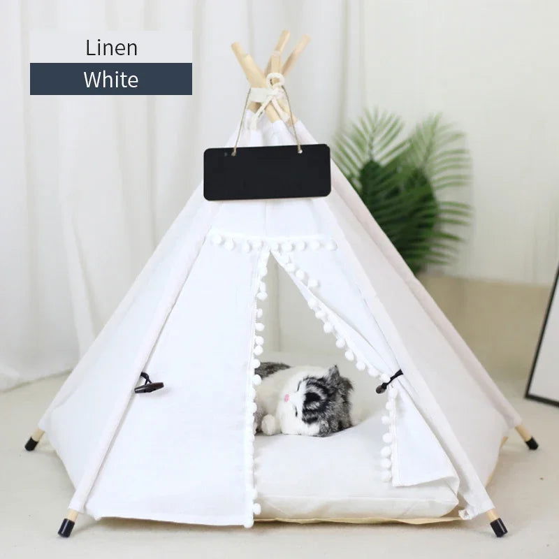 Pet Tent House Dog Bed Portable Removable Washable Teepee Puppy Cat Indoor Outdoor Kennels Cave with Cushion and Blackboard - Slobuy