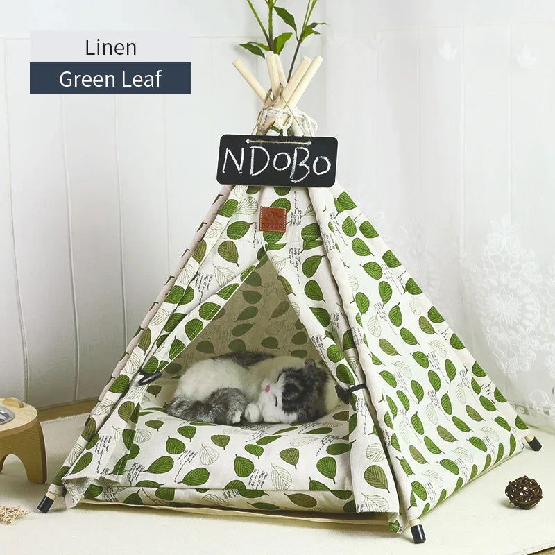 Pet Tent House Dog Bed Portable Removable Washable Teepee Puppy Cat Indoor Outdoor Kennels Cave with Cushion and Blackboard - Slobuy