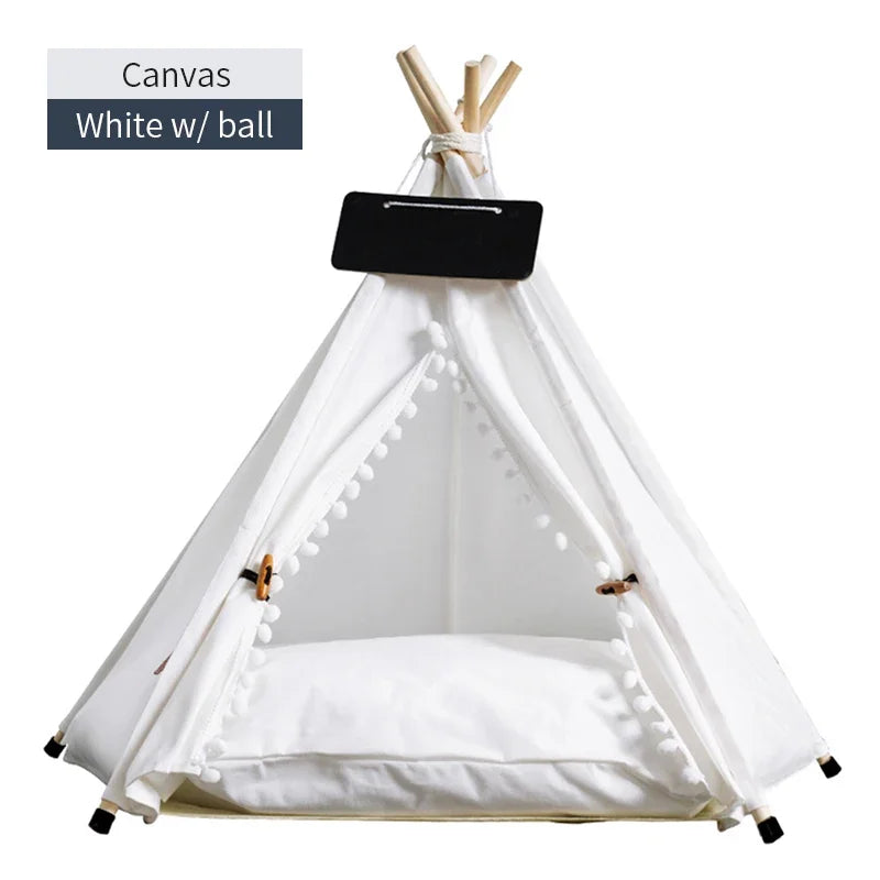 Pet Tent House Dog Bed Portable Removable Washable Teepee Puppy Cat Indoor Outdoor Kennels Cave with Cushion and Blackboard - Slobuy